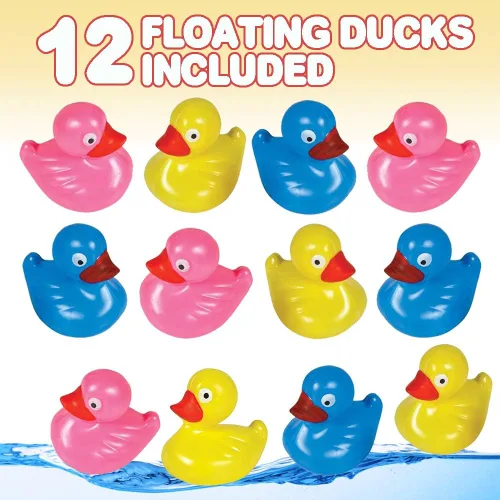 Vista 2 de ArtCreativity Juguetes flotantes de pato de plástico – Paquete de 12 – Juguetes duraderos para tina de agua para niños, suministros de fiesta