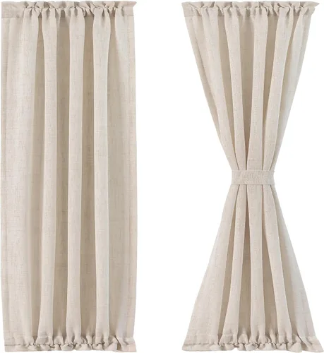 Vista 12 de FMFUNCTEX Cortinas transparentes de lino para puerta lateral de 40 pulgadas de largo para puertas de vidrio delanteras, puertas de patio, puertas