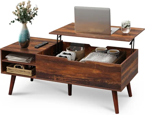 Vista 17 de WLIVE Mesa de centro con tapa elevable para sala de estar, mesa de centro pequeña con almacenamiento, estante ajustable y compartimento