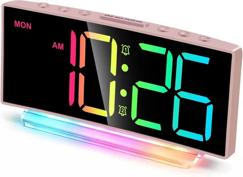 Vista 10 de Cadmos Reloj Despertador Extra Fuerte para Personas de Sueño Pesado Adultos, Adolescentes, Niños, Reloj Arcoíris para Dormitorios, Pequeño Reloj