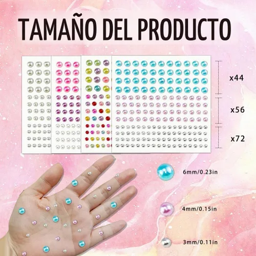 Vista 2 de 2064 piezas de perlas para manualidades, calcomanías de perlas autoadhesivas de 4 colores, 12 hojas de perlas para el cabello para hacer manualidades