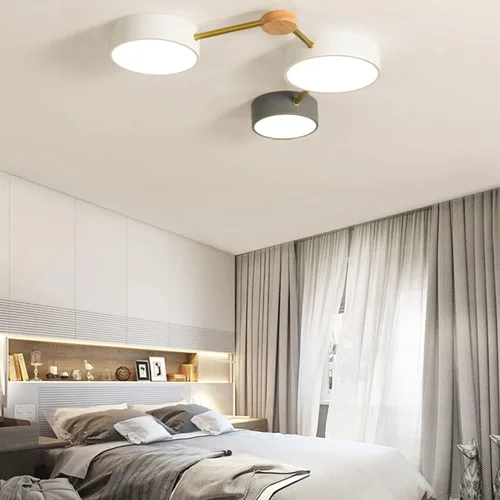 Vista 2 de LITFAD Macaroon - Lámpara de techo redonda empotrada para dormitorio con múltiples cabezales con pantalla acrílica para sala de estar, comedor