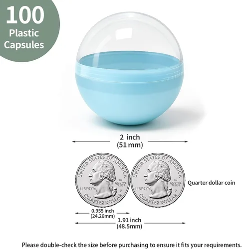 Vista 2 de 50 Cápsulas de Máquina Expendedora de Colores de 2 Pulgadas, Cápsulas de Máquina de Chicles, Recipiente de Bolas de Plástico, Bolas Rellenables