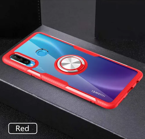 Vista 2 de SORAKA Funda transparente para Huawei P30 Lite con soporte de anillo, funda delgada transparente de policarbonato duro para Huawei P30 Lite