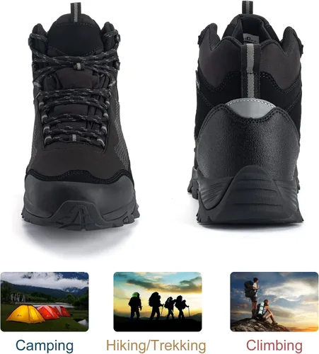 Vista 5 de SILENTCARE Botas de senderismo para hombre, impermeables, ligeras, antideslizantes, de tiro medio, para exteriores, trabajo, senderismo, montañismo