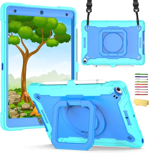 Vista 13 de Funda infantil para iPad de 9ª/8ª/7ª generación de 10.2 pulgadas con mango giratorio/soporte, ligera, suave, espuma EVA, a prueba de golpes, 01#