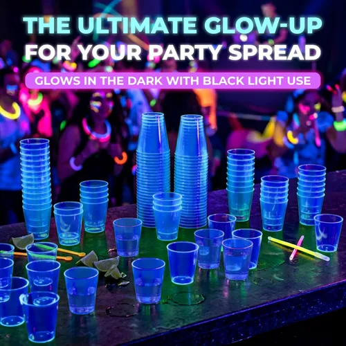 Vista 8 de Party Essentials Vasos de disparo de plástico duro de 2 onzas, azul neón, 50