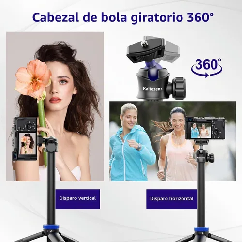 Vista 8 de Kaitezenz Trípode selfie stick para cámara GoPro, soporte de trípode extensible de 62 pulgadas con cabeza de bola de 360° tornillo de 1/4 pulgadas
