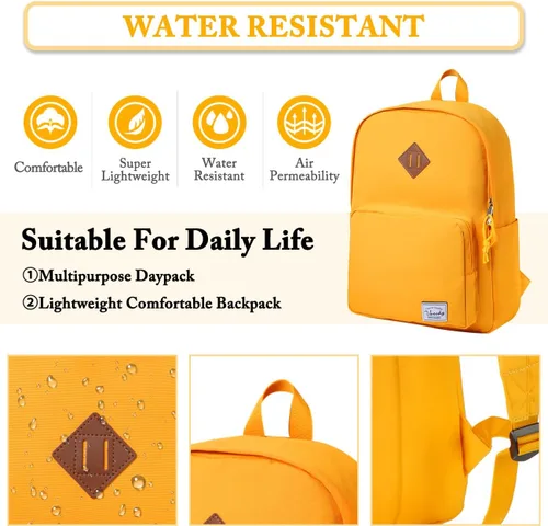 Vista 3 de VASCHY Mochila escolar, mochila ultraligera para hombres y mujeres, mochila para niños, adolescentes, niños y niñas, Amarillo, Mochilas Daypack