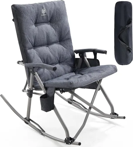 Vista 11 de EVER ADVANCED Silla de Camping Mecedora Plegable de Gran Tamaño, Sillas Mecedoras Portátiles Acolchadas para Patio, Césped y Exteriores, Sillón