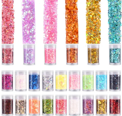 Vista 12 de Licool - Brillantina gruesa holográfica, juego de 12, purpurina artesanal para manualidades de resina, purpurina cosmética para uñas, cuerpo, cara