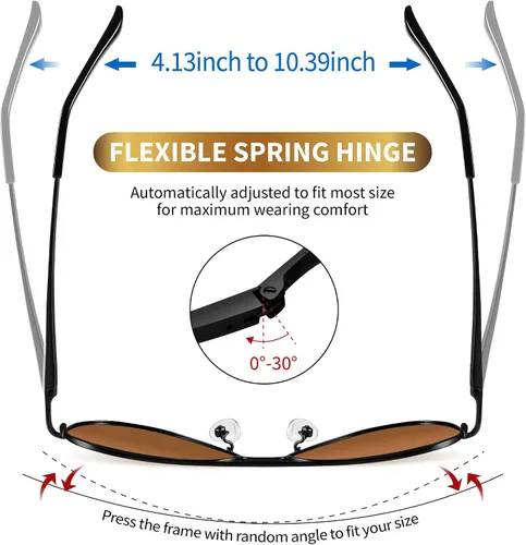 Vista 5 de URUMQI Polarized Aviator Sunglasses for Men Women Classic Pilot Shades UV400 Protection Lens Metal Frame Spring Hinges