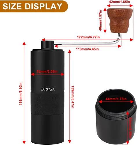 Vista 6 de DIBTSA Molinillo de café manual, capacidad de 0.9 onzas, molinillo de rebabas cónicas de acero inoxidable, ajuste ajustable de más fino a más Negro