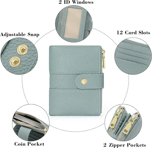 Vista 5 de GOIACII Cartera pequeña para mujer con doble bolsillo con cremallera RFID bloqueo cartera de cuero para mujer