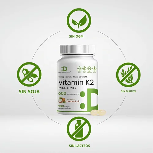 Vista 3 de DEAL SUPPLEMENT Suplemento de vitamina K2 de 600 mcg, 180 cápsulas blandas de aceite de coco Formas MK-7 y MK-4 de alta absorción de espectro