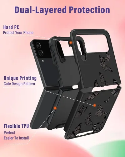 Vista 4 de Funermei para Samsung Galaxy Z Flip 4 Funda - Funda de Teléfono Bonita para Mujeres y Niñas con Mariposas Bonita Estética Femenina Diseño