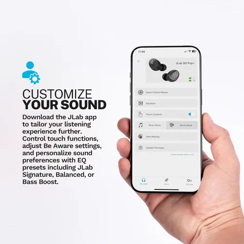 Vista 3 de JLab Go Air Pop+ Auriculares Bluetooth inalámbricos verdaderos en color rosa más puntas de auriculares mnemónicos de espuma de nube