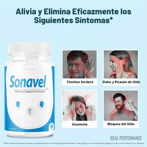 Vista 3 de IDEAL PERFORMANCE Paquete de 2 pastillas para el tinnitus de fórmula de apoyo auditivo Sonavel (120 cápsulas)