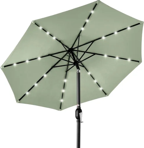 Vista 47 de Best Choice Products Sombrilla de Patio Solar de Poliéster con Luz LED de 10 pies con Ajuste de Inclinación y Tela Resistente a los Rayos UV - Gris