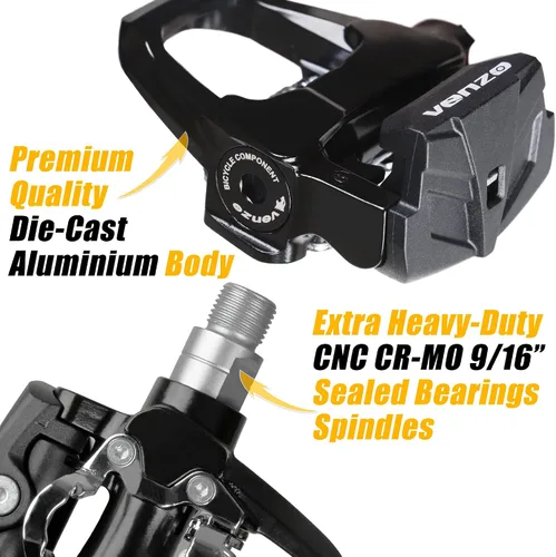 Vista 5 de Venzo Compatible con Shimano SPD-SL y Shimano SPD System para bicicleta de ejercicio en interiores, pedales y tacos con husillos resistentes de 9/16