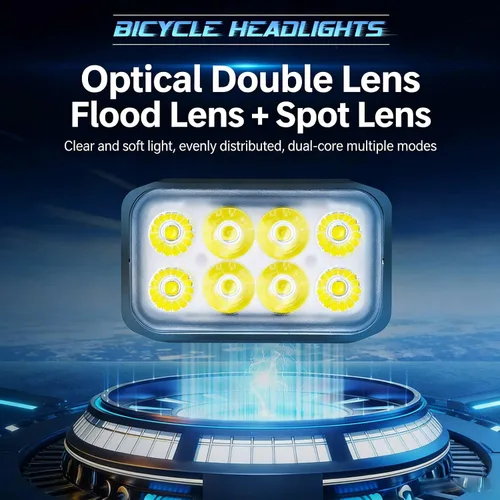 Vista 3 de Nuevas luces LED para bicicleta recargables, faro de bicicleta súper brillante, 6 modos tipo C recargable para bicicleta, luces impermeables