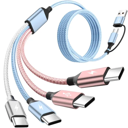 Vista 22 de Cable divisor USB C multi carga para múltiples dispositivos, cable de carga rápido 4 en 1, cable de carga de teléfono USB C trenzado con 4 Azul