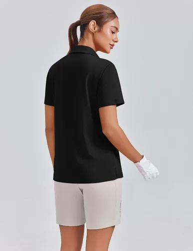 Vista 2 de PINSPARK Polo de golf de 4 botones para mujer, UPF 50+, secado rápido, atlético, camiseta de tenis con cuello, ajuste relajado