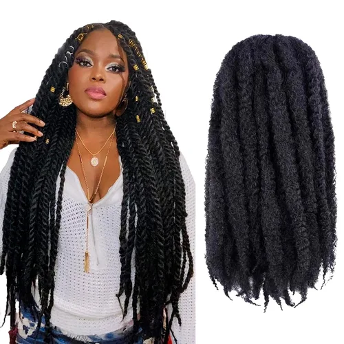 Vista 10 de ToyoTress Bob Marley Twist Hair - 8 Pulgadas Paquete de 6 Cabello Marley Negro Corto Para Locs Falsos, Extensiones de Cabello Rizado Afro Kinky