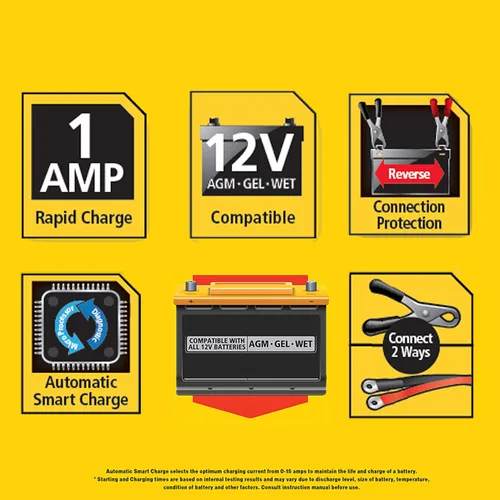 Vista 5 de STANLEY BM1S - Cargador de batería de 1 Amp para vehículos Mantiene las baterías de 12 V cargadas