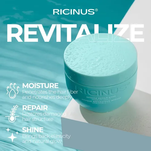 Vista 6 de Mascarilla capilar con aceite de ricino para cabello dañado, 10 onzas líquidas, antirotura, acondicionador profundo, enriquecida con extracto
