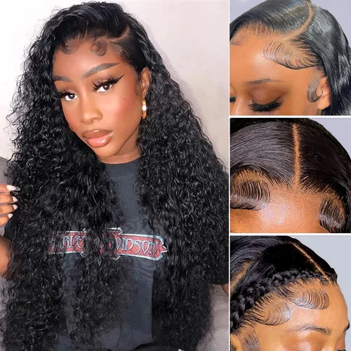 Vista 15 de Pelucas de encaje frontal sin pegamento con onda de agua para mujer, cabello humano 180 de densidad, cabello virgen brasileño sin procesar