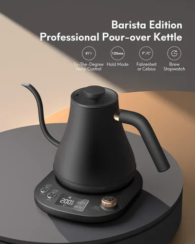 Vista 2 de Hervidor de cuello de cisne con control de temperatura, hervidor eléctrico para café y té, interior de acero 100% inoxidable, calentamiento rápido