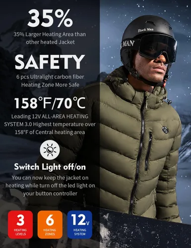 Vista 2 de iHood Men's Heated Jacket With 12V Battery Pack-Insulated Lightweight Hooded Hand-Heating Electric Heated Puffer Jacket