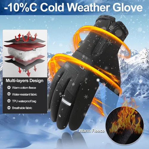 Vista 4 de Otevan Guantes de invierno para hombres y mujeres, guantes deportivos térmicos impermeables para hombres y mujeres para ciclismo, senderismo