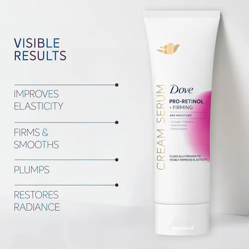 Vista 13 de Dove Suero Crema Pro-Retinol + Reafirmante para Elasticidad y Firmeza, con Péptidos de Colágeno, Niacinamida y Antioxidantes, Loción, 8 oz