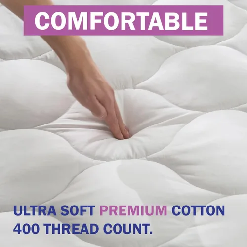 Vista 4 de Slumberfy - Protector de colchón impermeable de alta calidad tamaño individual – Protector de colchón acolchado de algodón de 400 hilos, tela