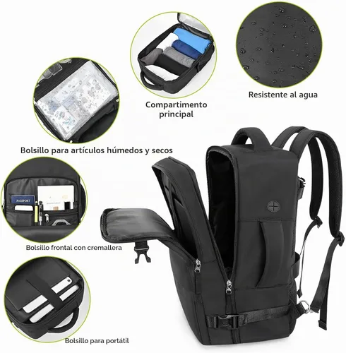 Vista 4 de Mochila de Viaje Snoffic para Mujer, Negro, 17 pulg.