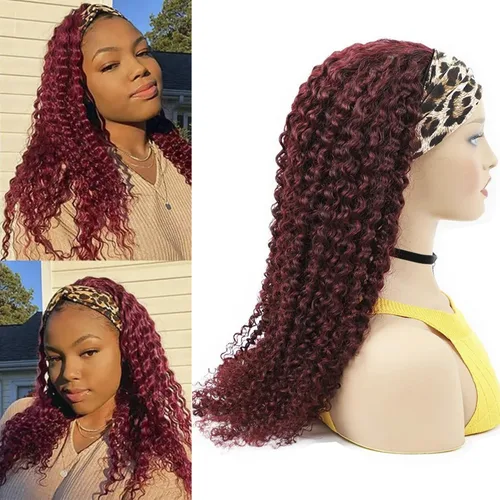 Vista 4 de Peluca de cabello humano con diadema de ondas profundas, sin pegamento, pelucas de cabello rizado sin encaje frontal, pelucas de cabello humano