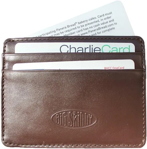 Vista 3 de Big Skinny Cartera de piel abierta para tarjetas con capacidad para hasta 9 tarjetas, color marrón