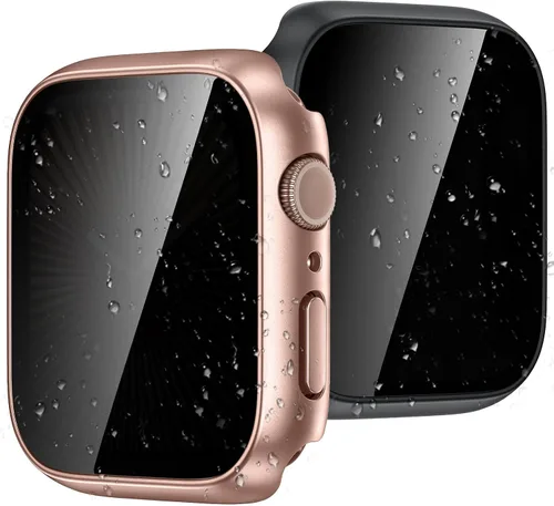 Vista 9 de Goton Funda impermeable con protector de pantalla para Apple Watch, película de vidrio templado antiespía para iWatch, carcasa de policarbonato