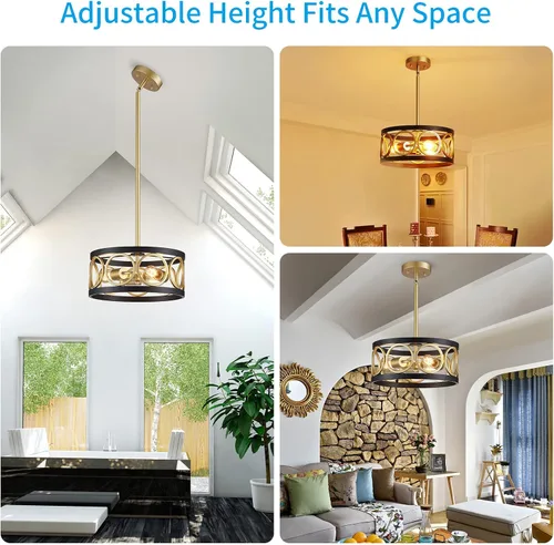 Vista 2 de XINGQI Candelabro moderno de 3 luces, lámpara colgante de 13", altura ajustable, accesorios de iluminación para comedor, dormitorio, sala de estar