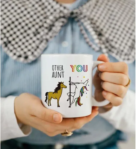 Vista 3 de Divertida taza de unicornio para tía, regalo inspirador de agradecimiento de sobrina sobrino, cumpleaños para nuevas tías y tías