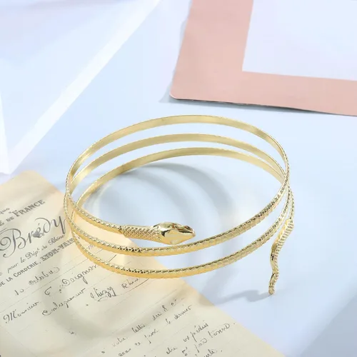Vista 7 de THUNARAZ Gold Arm Cuff Bracelet for Women Arm Bracelet Upper Arm Band Bangle Bracelet Minimalist Simple Adjustable Greek Armlet Wedding Party Jewelry
