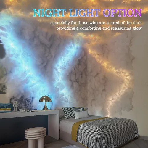 Vista 9 de FUSLITE Luz LED 3D Thundercloud, luces de nube de techo con control remoto, kit de bricolaje, nubes LED para techo, sala de juegos, dormitorio