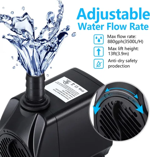 Vista 6 de CWKJ Bomba de fuente, bomba de agua sumergible de 880 GPH, bomba de agua duradera de 60 W para exteriores con tubo de 6.5 pies (ID x 1/2 pulgadas)