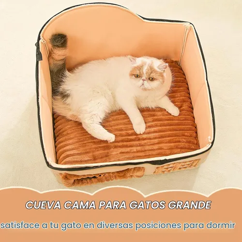Vista 4 de Jiupety Casas de Gatos con Forma de Oso para Gatos de Interior, Cueva de Cama para Gatos Linda con Chimenea, Suficiente Espacio Interior, Casa Suave