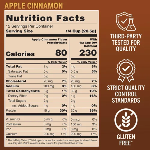Vista 6 de PEScience Protein4Oats Protein for Oatmeal, Apple Cinnamon, 12 Servings