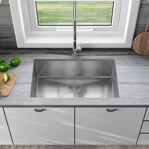 Vista 12 de Sinber HU1517S-S Fregadero de cocina de un solo compartimento bajo encimera de 16" x 18" x 8" con acero inoxidable 304 calibre 18 acabado satinado