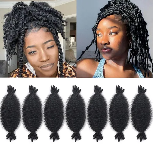 Vista 26 de Cabello afro trenzado elástico de 16 pulgadas, paquete de 3 marley twist para rastas falsas, trenzas rizadas de mariposa, cabello trenzado marley