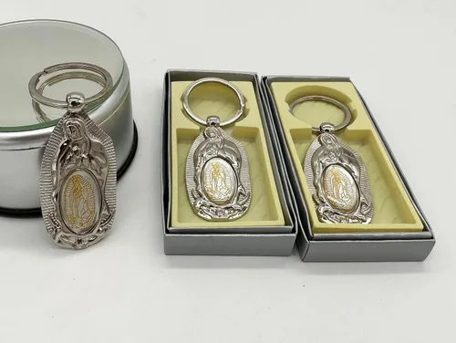 Vista 4 de RBN Llavero de la Primera Comunión Favor (12 PCS) Nuestra Señora de Guadalupe Bautismo Llavero Metal Recuerdos para Primera Comunión Bautizo